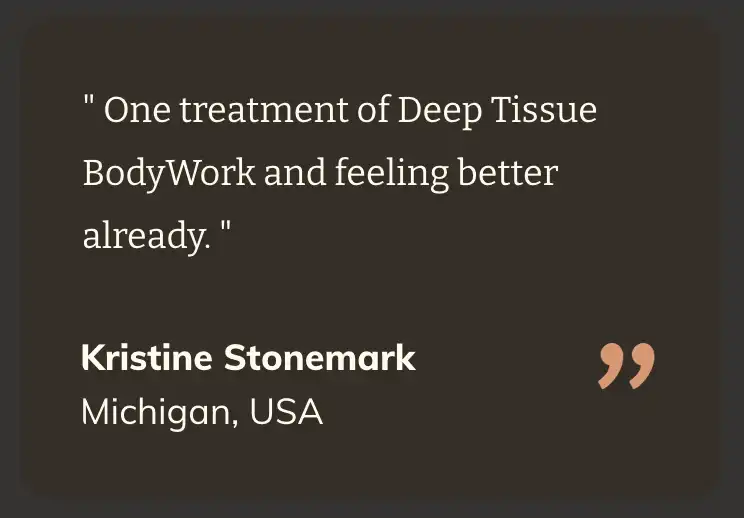 Client testimonial sharing that after just one treatment of deep tissue bodywork, they are already feeling better. one_treatment_deep_tissue_bodywork_feeling_better_testimonial